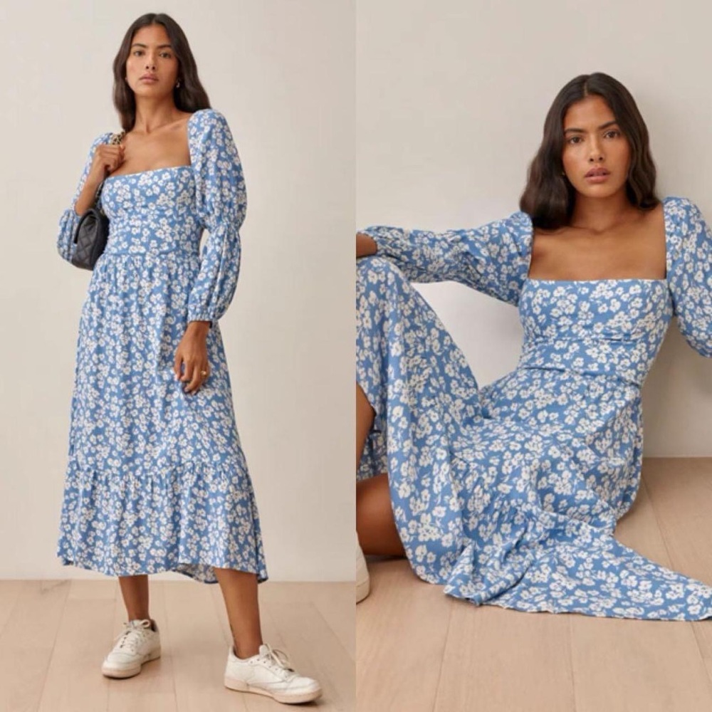 Reformation Mica Dress sz 4 - Blue & White floral.